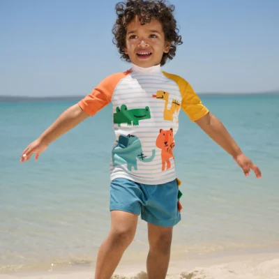 orange/ecru short sleeve sunsafe rash vest and swim shorts set(3mths 7yrs) (copy)