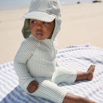 light blue striped sunsafe swimsuit and hat set (3mths 7yrs) (copy)