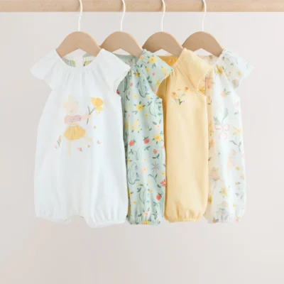 yellow and blue floral fairy mouse 4 pack jersey baby rompers 4 pack