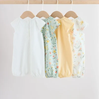 yellow and blue floral fairy mouse 4 pack jersey baby rompers 4 pack