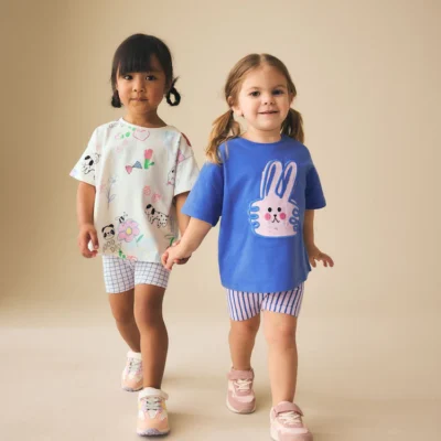 blue/pink top & cycle shorts set 2 pack (3mths 7yrs) (copy)