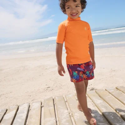 neutral striped sunsafe swimsuit and hat set (3mths 7yrs)