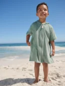 sage green towelling zip through cover up (3mths 7yrs)
