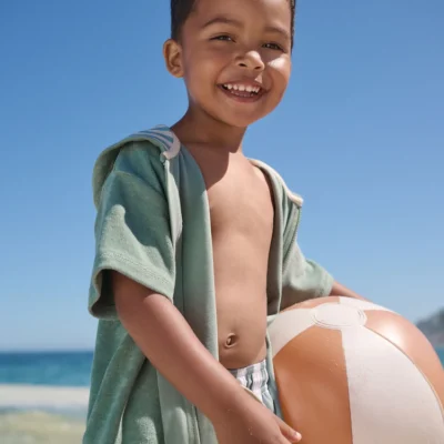 sage green towelling zip through cover up (3mths 7yrs)