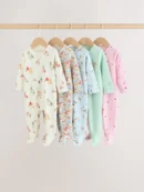pink/green two way zip baby sleepsuits 5 pack (0mths 2yrs)