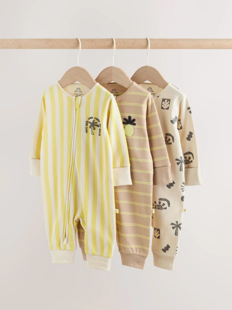 multi palm two way zip baby sleepsuits 3 pack (0mths 3yrs) multi palm two way zip baby sleepsuits 3 pack (0mths 3yrs)