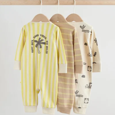multi palm two way zip baby sleepsuits 3 pack (0mths 3yrs)