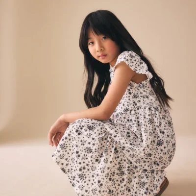 lilac floral angel sleeve crinkle dress (3 16yrs) (copy)