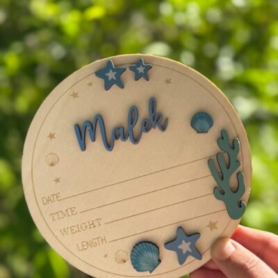 personalized newborn name wooden sign with seashell