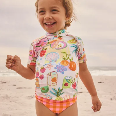 orange picnic scene short sleeved sunsafe swim set (3mths 10yrs)