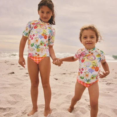 orange picnic scene short sleeved sunsafe swim set (3mths 10yrs)