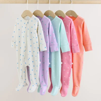 purple/orange two way zip baby sleepsuit 5 pack (0 2yrs)
