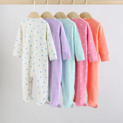 purple/orange two way zip baby sleepsuit 5 pack (0 2yrs)