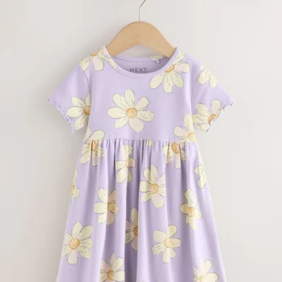 lilac daisy short sleeve ribbed dress (3mths 7yrs) immediate
