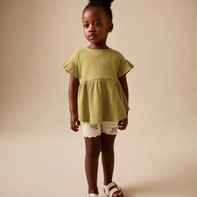 green ditsy floral ribbed top and cycle shorts set (3mths 7yrs)