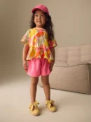pink flowers short sleeve top and shorts set (3mths 7yrs)