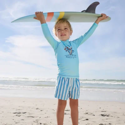 blue long sleeve sunsafe rash vest and swim shorts set (3mths 7yrs)