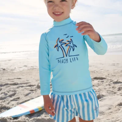 blue long sleeve sunsafe rash vest and swim shorts set (3mths 7yrs)