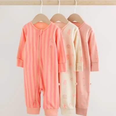 pink/blue baby sleepsuits 3 pack (0mths 3yrs)