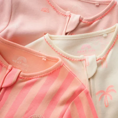 pink/blue baby sleepsuits 3 pack (0mths 3yrs)
