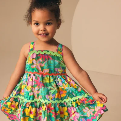 green tropical ric rac summer dress (3mths 8yrs)