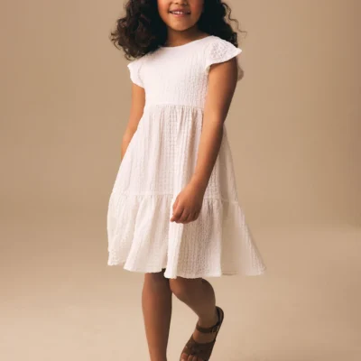 pink ditsy angel sleeve crinkle dress (3 16yrs) (copy)