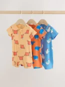 blue/yellow two way zip baby rompers 3 pack (0mths 3yrs)