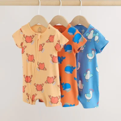 blue/yellow two way zip baby rompers 3 pack (0mths 3yrs)