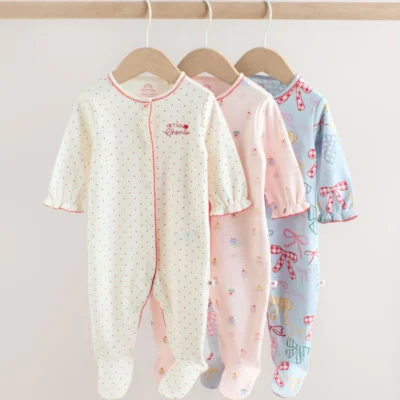 blue/pink baby sleepsuits 3 pack (0mths 2yrs)