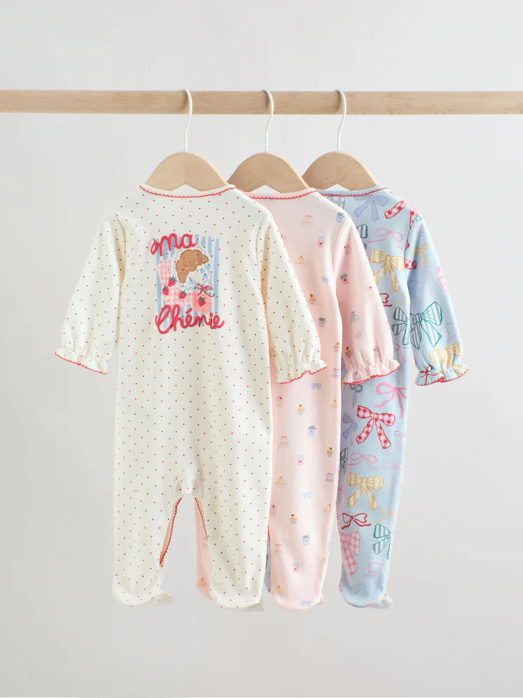 blue/pink baby sleepsuits 3 pack (0mths 2yrs) blue/pink baby sleepsuits 3 pack (0mths 2yrs)