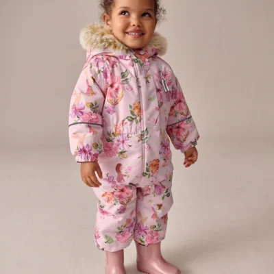 pink fairy waterproof printed snowsuit (3mths 7yrs)