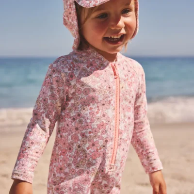coral pink ditsy floral print swim legionnaire hat (3mths 10yrs)