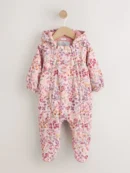 pink floral double zip hooded cord baby all in one (0mths 2yrs)