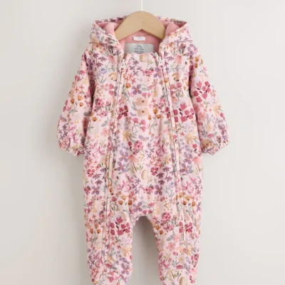 pink floral double zip hooded cord baby all in one (0mths 2yrs)