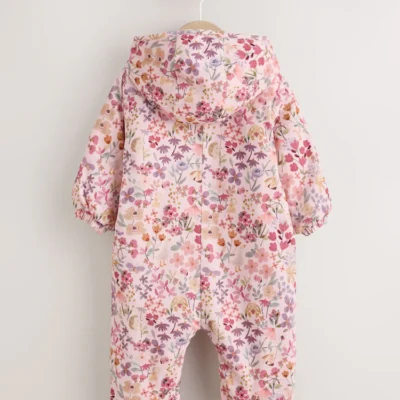 pink floral double zip hooded cord baby all in one (0mths 2yrs)
